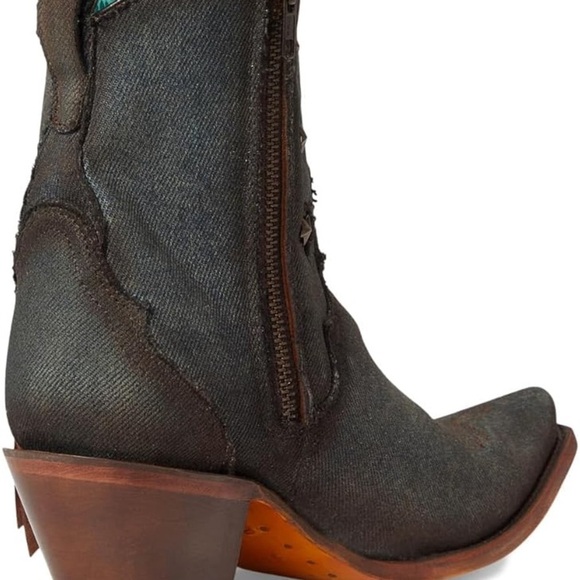 Corral Boots Women's Ankle Boot denim inlay & embroidery & star studs & fringes - Picture 4 of 14